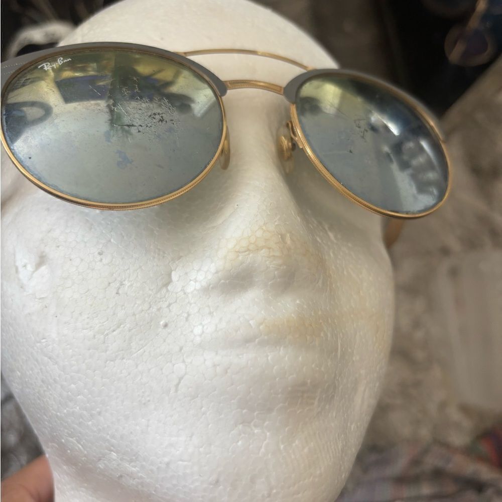 Ray-Ban RB3546 sunglasses aviator logo mirror lens eyewear gold frame glasses